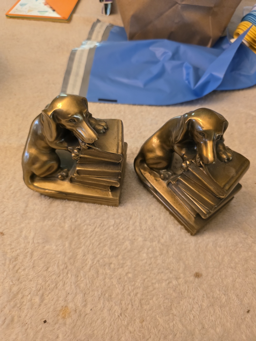 Brass-tone Dachshund Bookend Pair - Decorative Home Accent